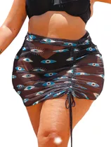 Saída De Praia Feminina Plus Size Tule Drapeada Franzida