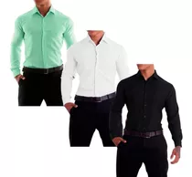 Kit 3 Camisas Camisetas Blusa Social Slim Fit Full Luxo Top