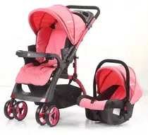 Coche Para Bebe 0 A 4, Doble Vista + Porta Bebe Rosa