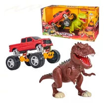 Brinquedo Dinossauro Tiranossauro Com Pickup Bigfoot Grande