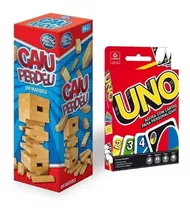 Jogo Torre De Blocos Caiu Perdeu + Jogo De Cartas Uno Copag