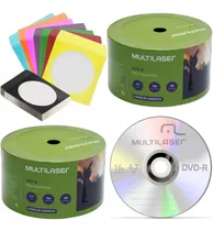 100 Dvd-r Virgem Multilaser+100 Envelopes De Papel C/visor