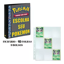 Fichário Álbum Pasta Cards Pokemon + 10 Folhas 9 Bolsos