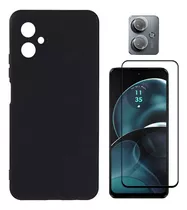 Capa Capinha Slim Para Moto G14 4g + Película 3d Vidro+p Cam Cor Preto