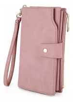 Cartera Rfid Cuero Sintético 21 Ranuras Con Muñequera Color Rosa Claro