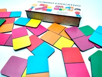 Brinquedo Dominó Jogo Educativo Cores 28pcs Madeira Mdf