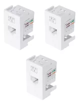 Kit 3 Módulo Tomada Rj45 8 Vias Cat 6 Rede Internet