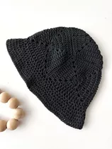 Piluso Gorro Sombrero Tejido Crochet Negro - Mujer Verano