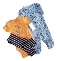 Set Carters Pijama Body Pantalon Celeste Y Naranja