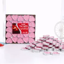 50pz Velas De Te Flotantes Corazón Rosas Tea Light Aromática Color Rosa