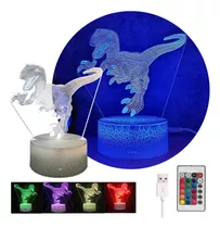 Lámpara Acrílico Led Velador Luz 3d Multicolor Dinosaurio Color De La Estructura Dinosaurio A Color De La Pantalla Blanco