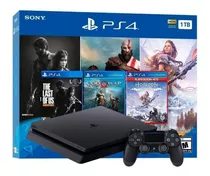 Sony Playstation 4 Slim 1tb Mega Pack: The Last Of Us Remastered/god Of War/horizon Zero Dawn Complete Edition Cor  Preto Onyx