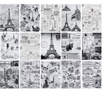 Set 6 Láminas Decoupage Monocromo París Torre Eiffel 
