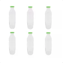 Set X6 Botellas Vidrio Con Tapa Corona P/ Jugo Agua 1 Litro 