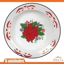 Kit 6 Pratos Esmaltados Decorado Para Cozinha - Alumínio