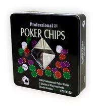 Set De Poker 100 Fichas + 2 Mazos En Caja Metal  - El Regaló