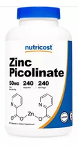 Zinc Picolinato 50mg (240 Cápsulas) Nutricost Hecho En E.u. Sabor Sin Sabor