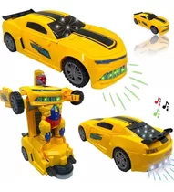 Camaro Amarelo Vira Robô Transformes Carrinho Com Som E Luz 