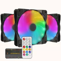 Kit 3 Cooler Fan Rgb Controle De Led 120mm Pc Gabinete Gamer