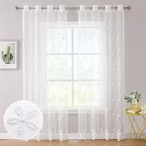 White Fl Lace Sheer Curtains Grommet Flower Embroidered...