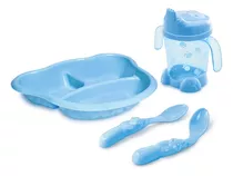 Kit Refeição Infantil Papinha Bebê Prato Colher E Copo Fofo Cor Azul