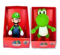 Bonecos Grandes Luigi E Yoshi 23cm Coleção Super Mario Bros