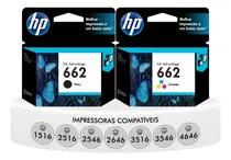 Kit Hp 662 Preto + Hp 662 Color Deskjet 1516 2516 3516 4646