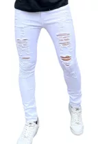 Pantalon Chupin Blanco Con Roturas