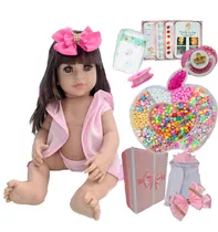 Boneca Bebê Reborn Promoção Kit Miçangas Acessorios Completo