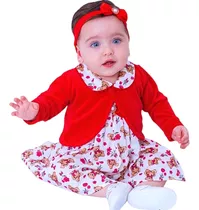 Vestido De Bebê Menina Luxo Completo Kit 5 Peças Vermelho