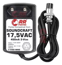 Fonte Ac 17,5v Para Mesa Mixer Soundcraft Sx802fx Sx1602fx