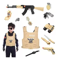 Conjunto Operação Militar Brinquedo Colete Arma Binóculos