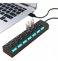 Hub Usb 2.0 7 Puertos Multiplicador Luz Led Interruptores Color Negro