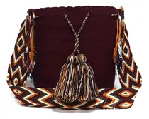 Mochila Wayuu Unicolor Vino Tinto Grande Original