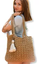 Bolso Tejido Yute Crochet Con Borla Sustentable