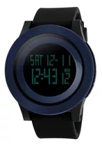 Reloj Pulsera Skmei Esportiva 1142 De Cuerpo Color Negro, Digital, Para Hombre, Fondo Negro, Con Correa De Silicona Color Negro, Dial Gris, Minutero/segundero Gris, Bisel Color Azul, Luz Verde Y Hebil