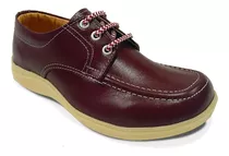 Zapato Colegial En Cuero Rojo Niño Niña Amarrar Cocido