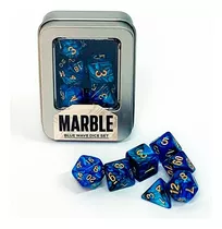 Conj. 7 Dados Marble Rpg (d4, D6, D8, D10, D10%, D12, D20) Cor Azul