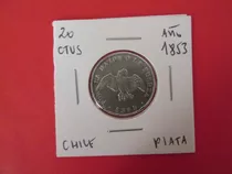 Antigua Moneda Chile 20 Centavos Plata Año 1853 Escasa