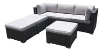 Juego De Jardin Sofa Sillones Mesa 5 Pzas Simil Ratan Ct Estructura Negro