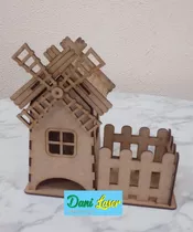 5 Porta Sache Cha Moinho Casinha Cerca Mdf 3mm Cru Decoração