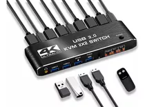  Hub Kvm Switch 2 Pc Para 2x Hdmi 4k, 4x Usb 3.0, 1x P2 + Nf