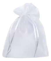 100 Saquinhos De Organza Tule Cetim 20x35  Branco Fita Cetim