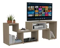 Rack Extensible Tv40 + Biblioteca Cubo + Mesa Centro Rovere