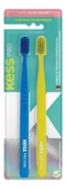 Escova Dental Kess Pro 6580 Extra Macia Azul Amarelo C/ 2 Un