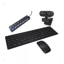 Teclado E Mouse Sem Fio + Webcam Hd 1080p Kit Home Office 