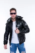 Campera Hombre Inflada Metalizada Impermeable Capucha