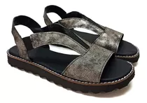 Sandalias De Mujer Elastico Bajas De Cuero Alta Base De Goma