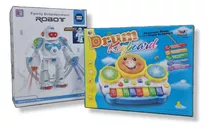  Kit Brinquedos Musicais Robô Dançarino E Piano Drum Som/luz
