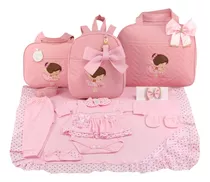 Kit Saida + Bolsa Maternidade 3 Pçs Bailarina Rosa Menina